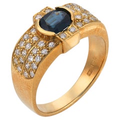 Vintage sapphire diamond 18k yellow gold ring