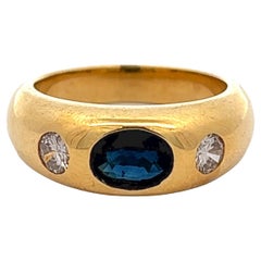 18 Karat Gelbgold Saphir-Diamant-Ring mit drei Steinen