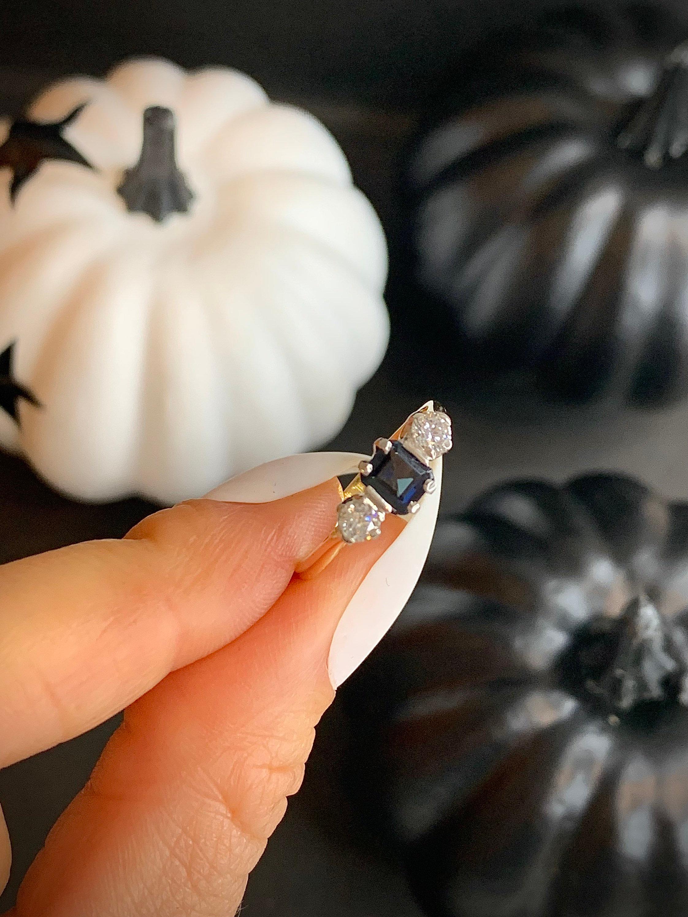 Vintage Sapphire & Diamond 3 Stone Ring For Sale 6