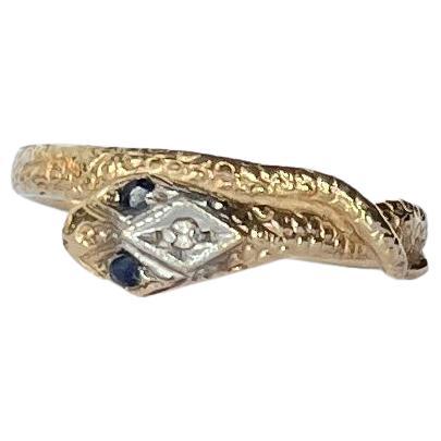 Vintage Sapphire, Diamond and 9 Carat Gold Snake Ring
