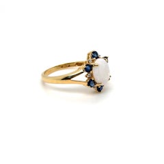 Vintage Sapphire, Diamond and Opal Ring in 14K Yellow Gold.