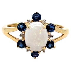 Vintage Sapphire, Diamond and Opal Ring in 14K Yellow Gold.