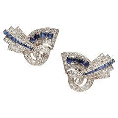 Antique Sapphire, Diamond and Platinum Earrings, circa 1940