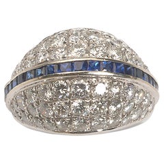 Vintage Sapphire Diamond and White Gold Bombé Cluster Ring, Circa 1960