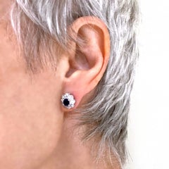 Vintage Sapphire, Diamond and White Gold Cluster Stud Earrings, Circa 1960
