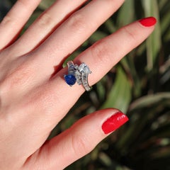 Vintage Sapphire, Diamond and White Gold Crossover Ring, Circa 1990