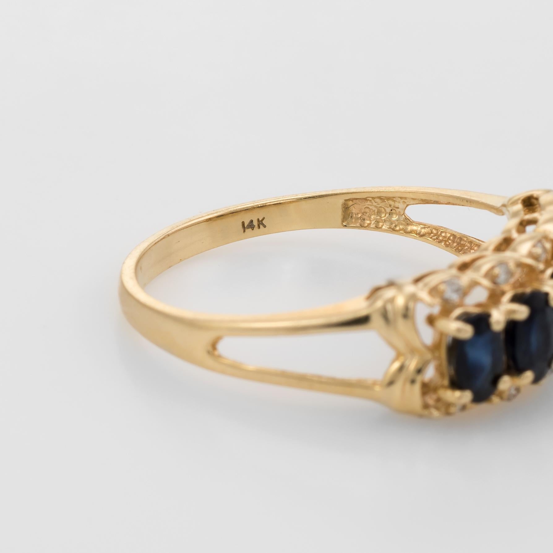Women's Vintage Sapphire Diamond Anniversary Ring 14 Karat Yellow Gold Estate Jewelry