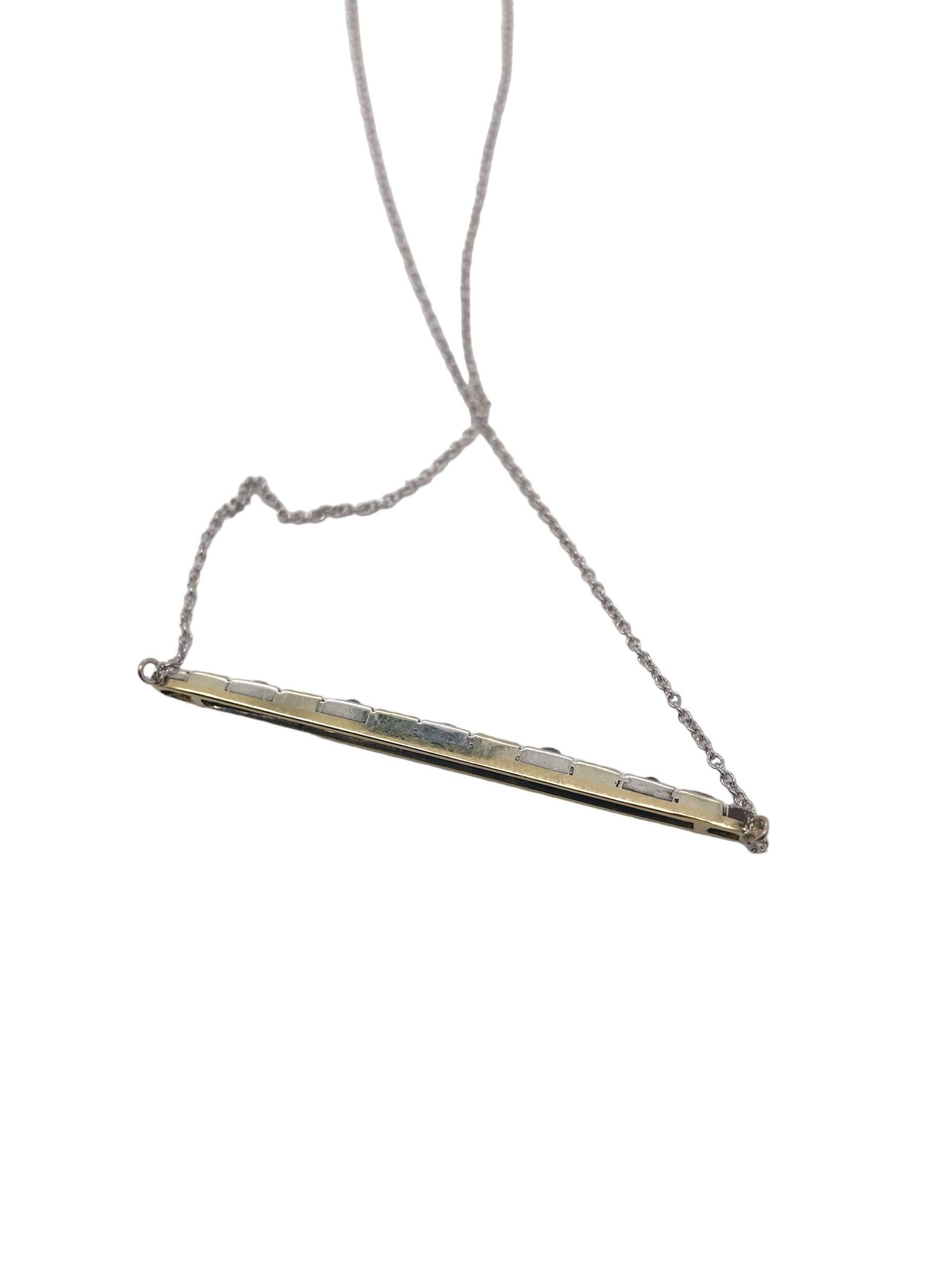 Vintage Bar-Konversion-Halskette 14K Gold mit Saphiren und Diamanten (Carréeschliff)