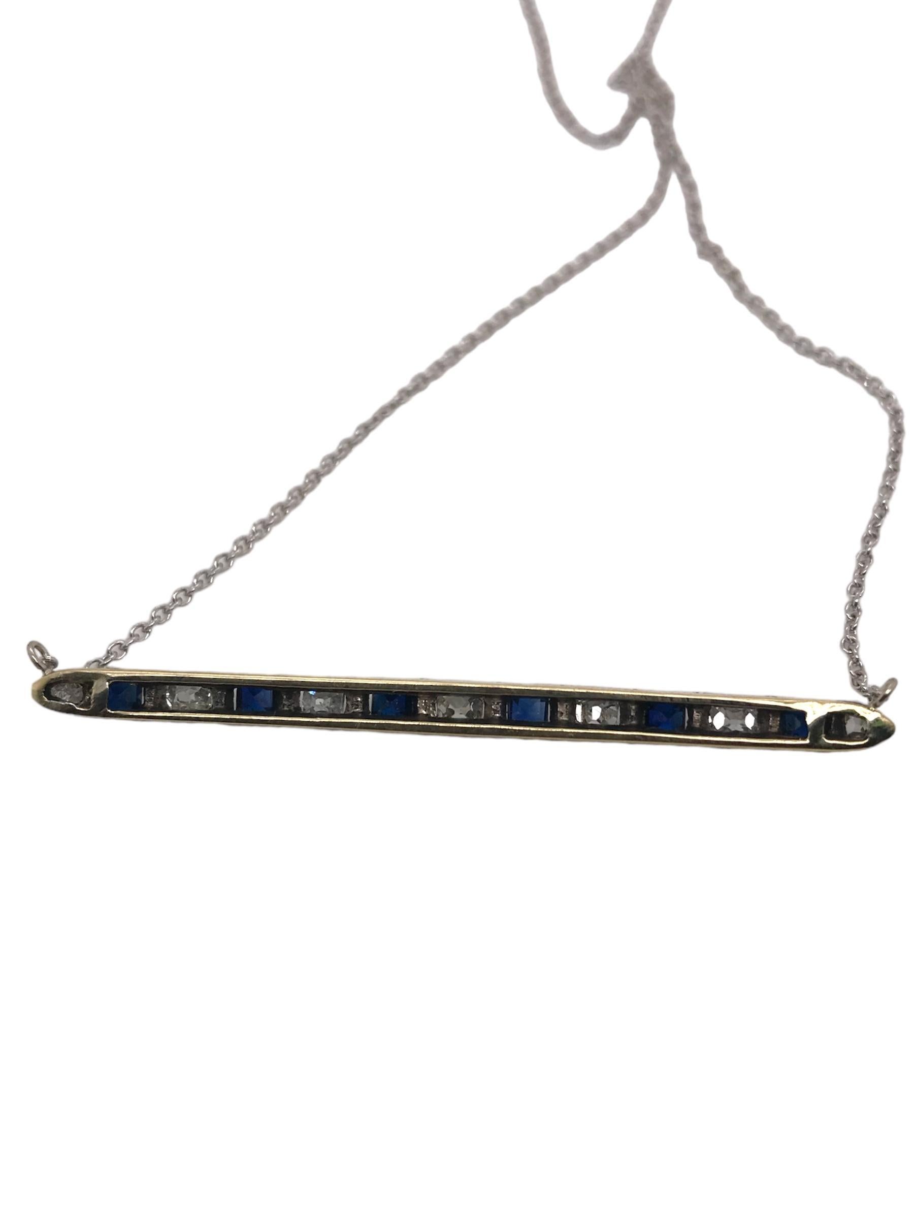 Vintage Sapphire & Diamond Bar Conversion Necklace 14K Gold In Good Condition For Sale In Montgomery, AL