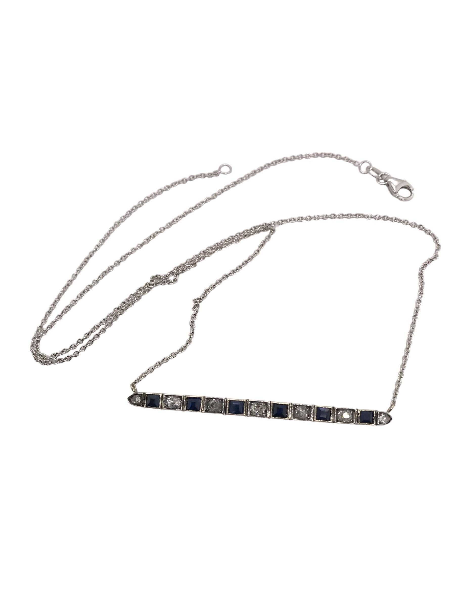Women's Vintage Sapphire & Diamond Bar Conversion Necklace 14K Gold For Sale