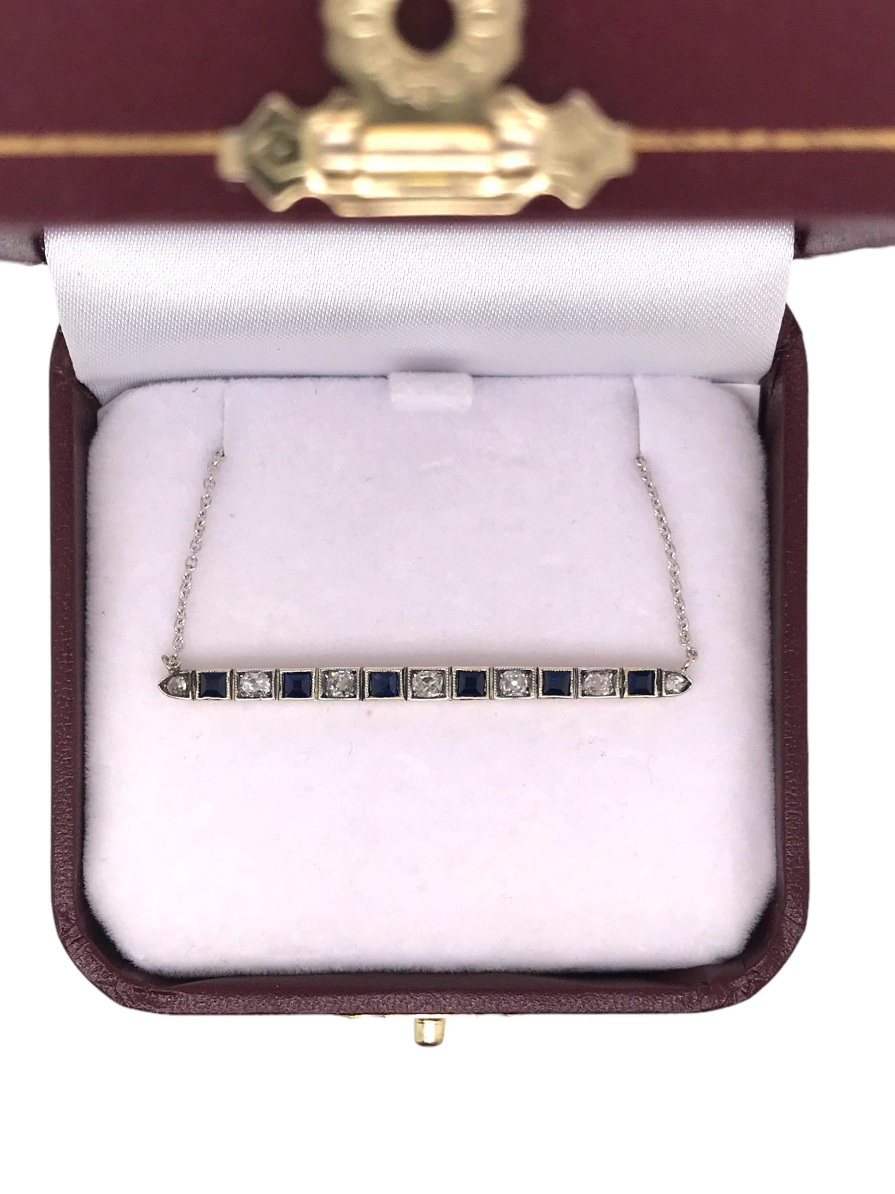 Vintage Sapphire & Diamond Bar Conversion Necklace 14K Gold For Sale 1