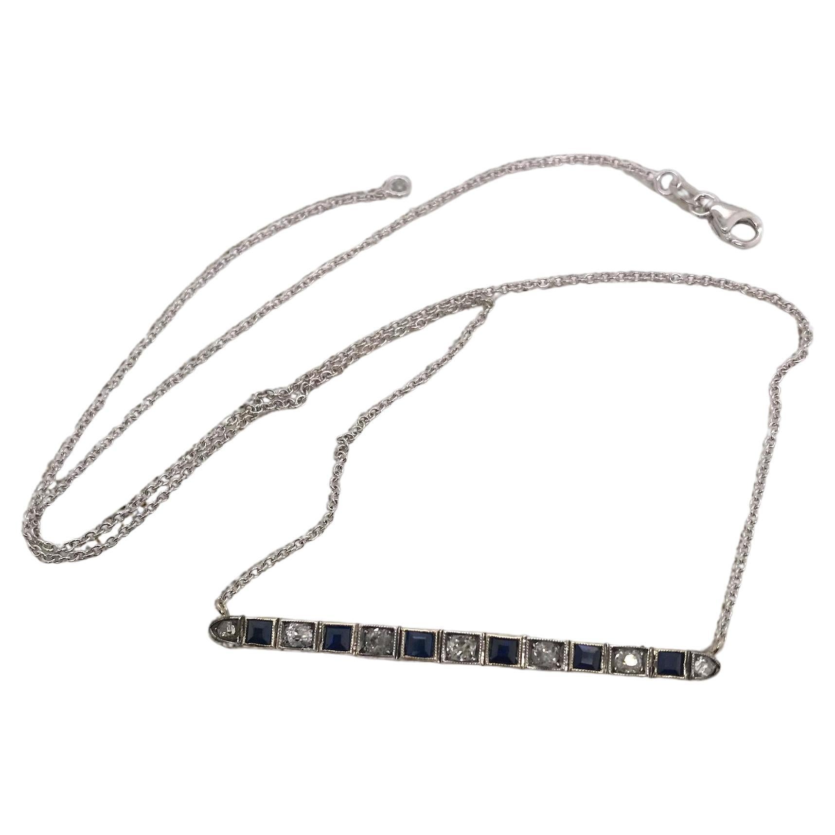 Vintage Sapphire & Diamond Bar Conversion Necklace 14K Gold For Sale