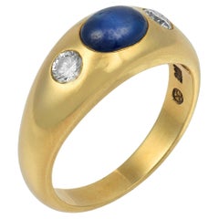 Vintage sapphire diamond bezel set 18k yellow gold ring