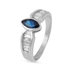 Vintage sapphire diamond bezel set platinum ring