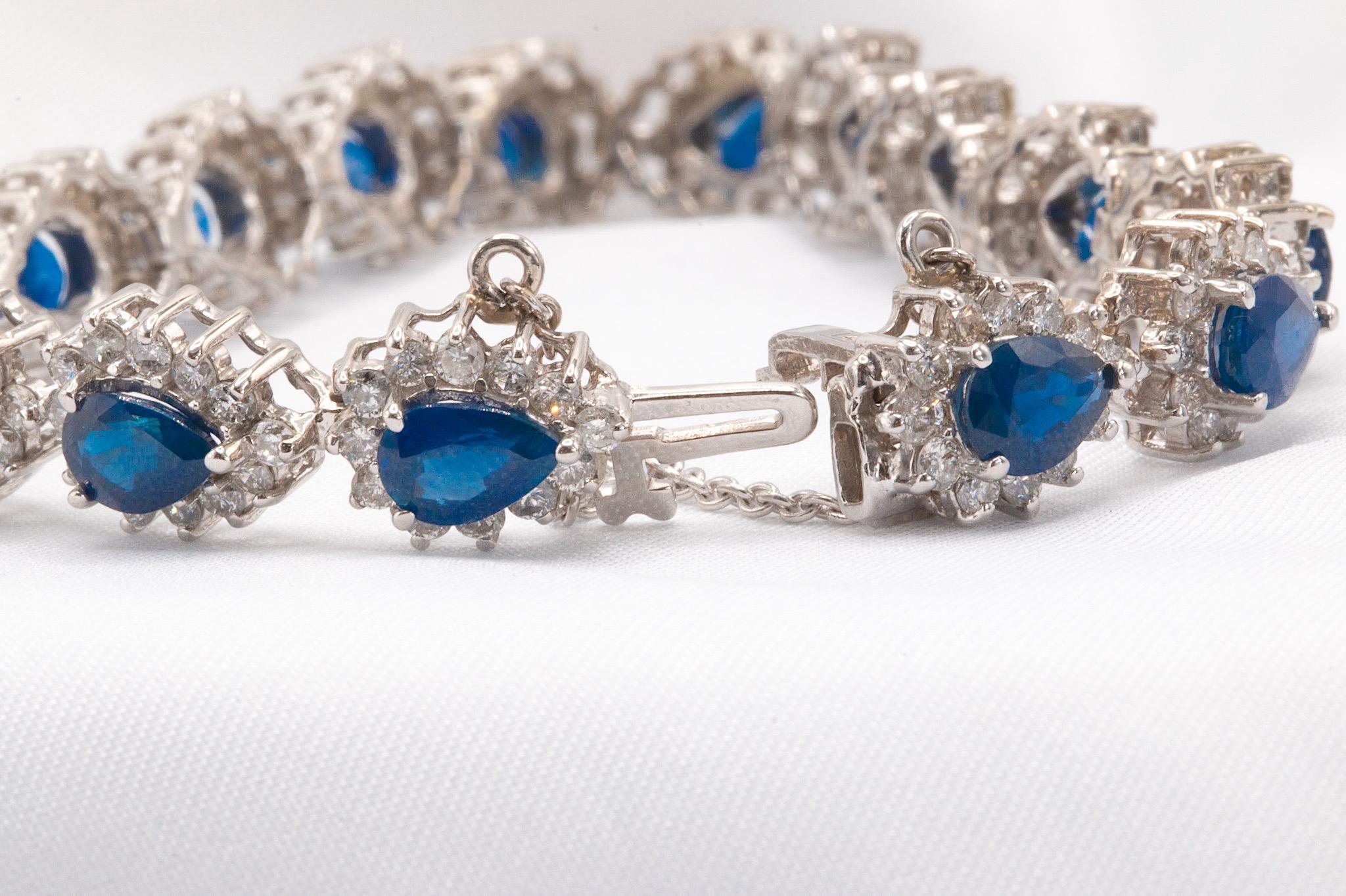 Vintage Saphir & Diamant-Armband in 14k Weißgold im Zustand „Gut“ im Angebot in Houston, TX