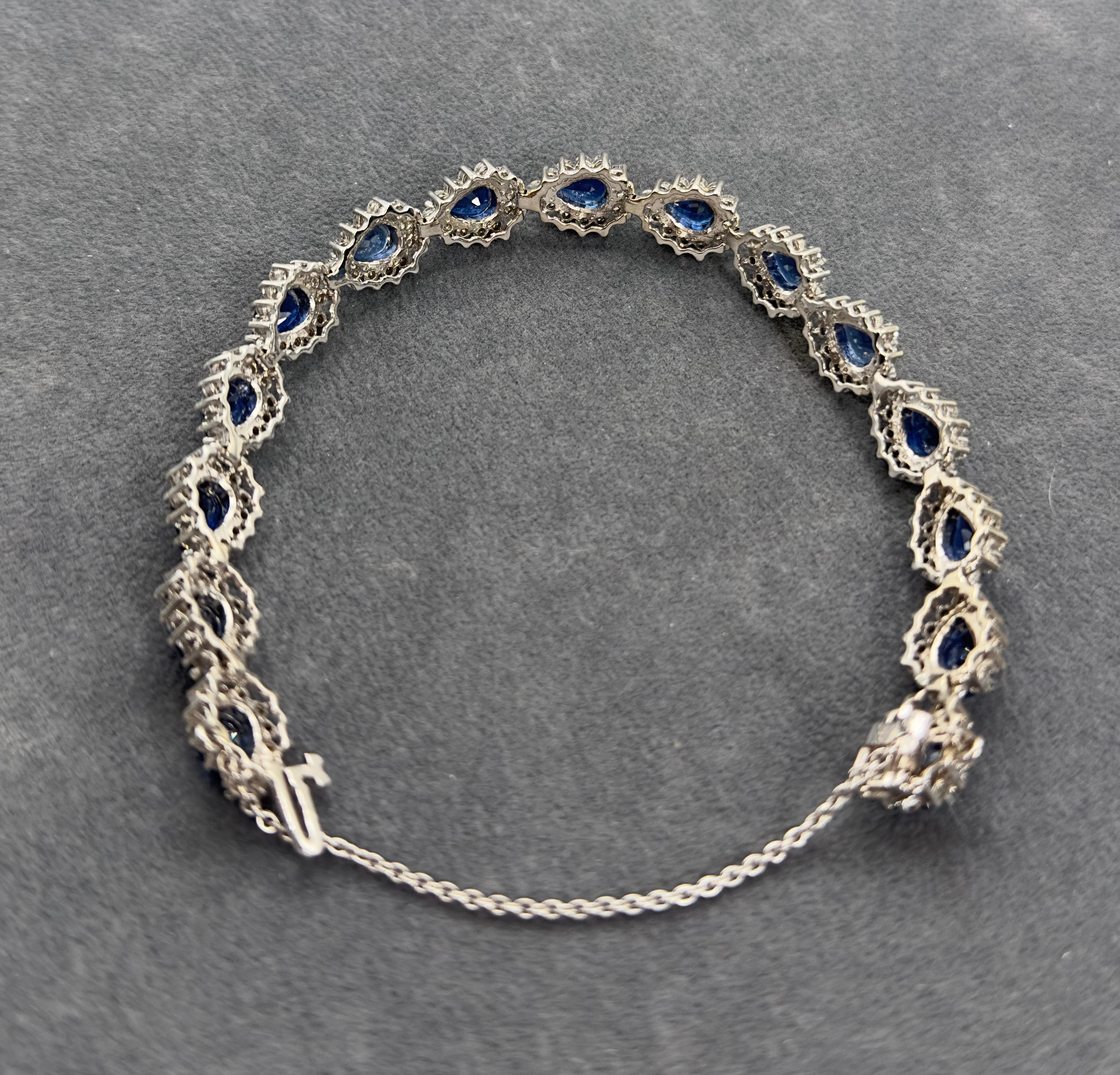 Women's Vintage Sapphire & Diamond Bracelet in 14k White Gold For Sale