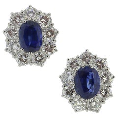 Boucles d'oreilles Vintage Saphir Diamant Cluster