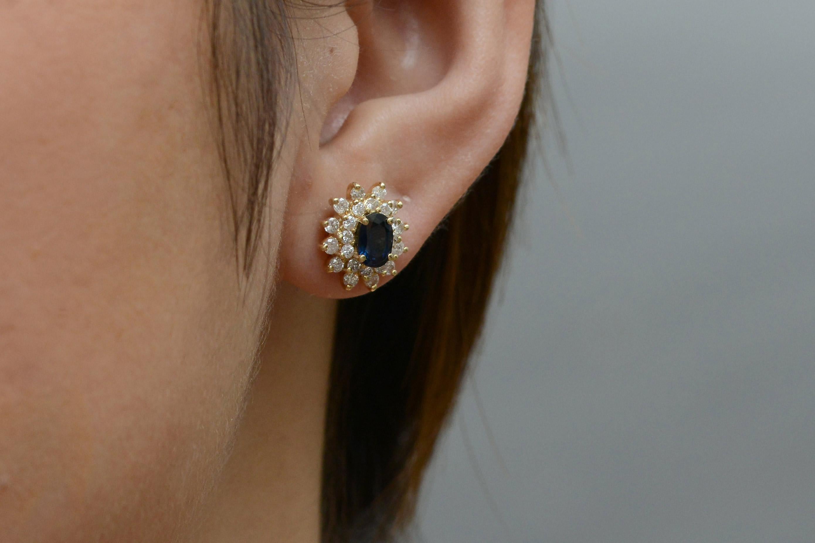 Neoclassical Vintage Sapphire & Diamond Cluster Stud Earrings