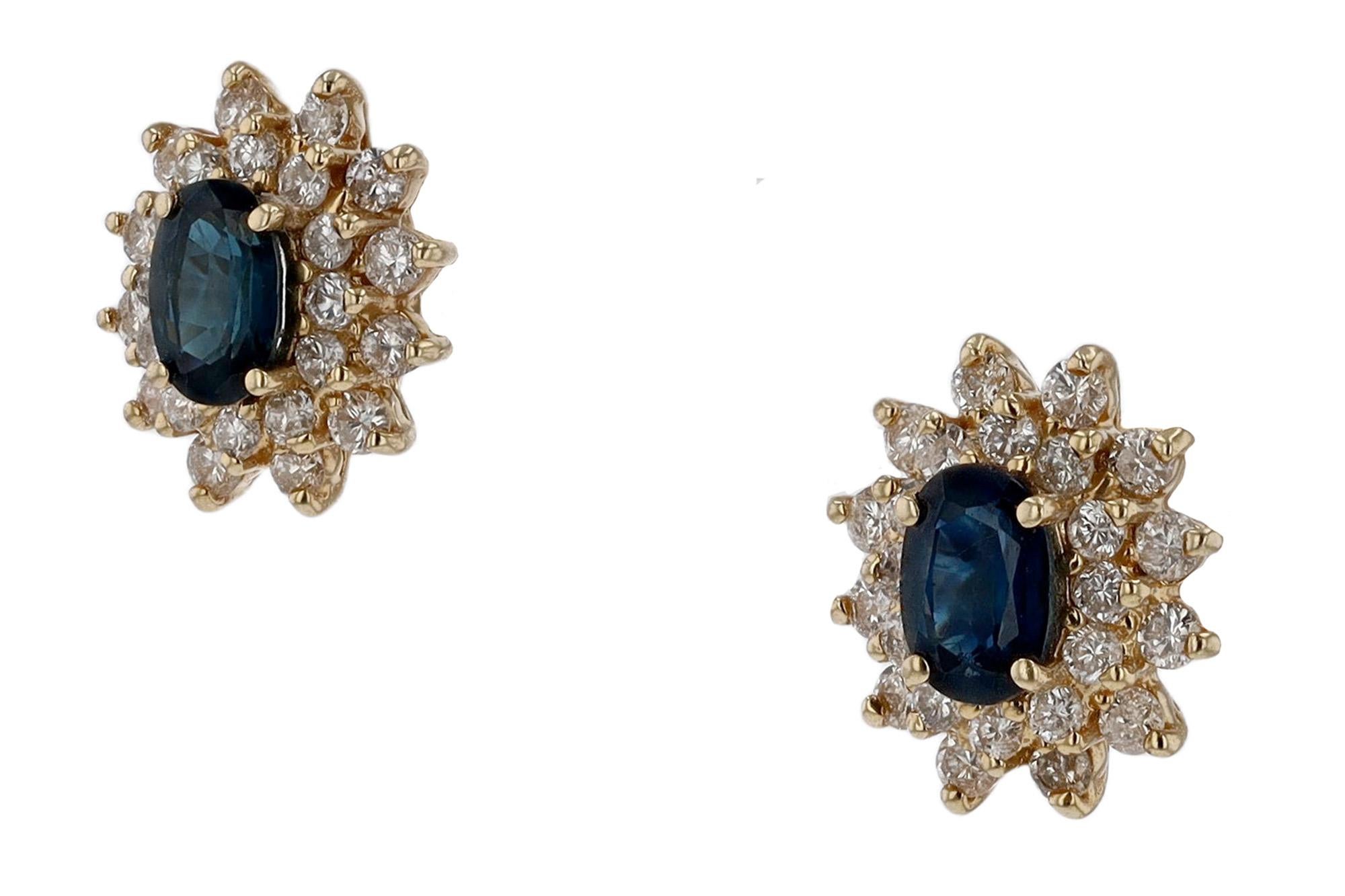 Vintage Sapphire & Diamond Cluster Stud Earrings In Good Condition In Santa Barbara, CA