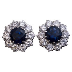 Vintage Sapphire Diamond Cluster Stud Earrings