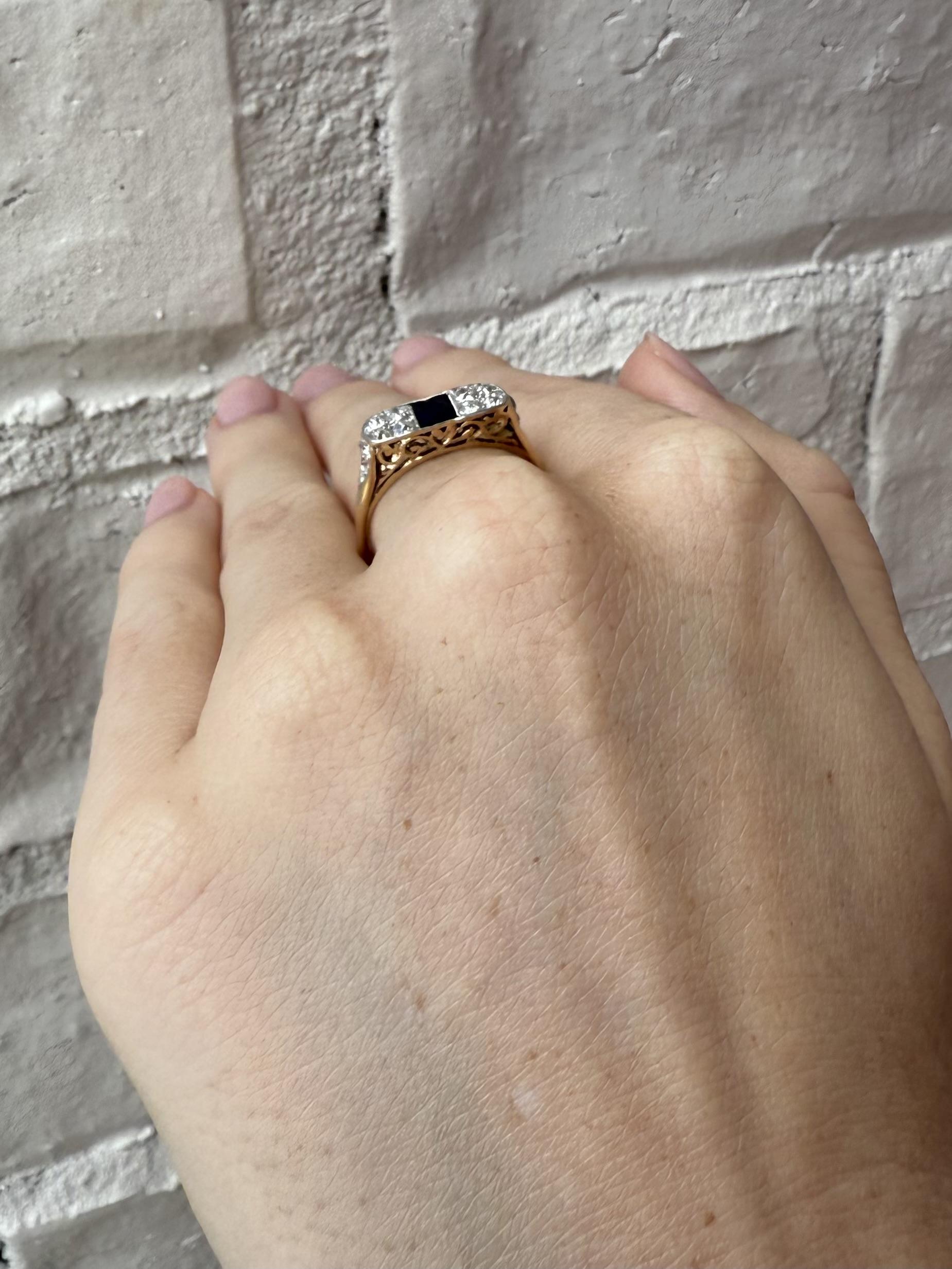 Vintage Sapphire & Diamond Cocktail 18K Yellow Gold (Alteuropäischer Schliff) im Angebot