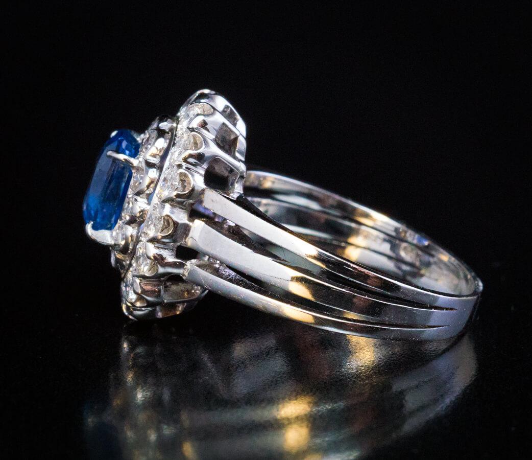 Women's Vintage Sapphire Diamond Double Halo Engagement Ring For Sale