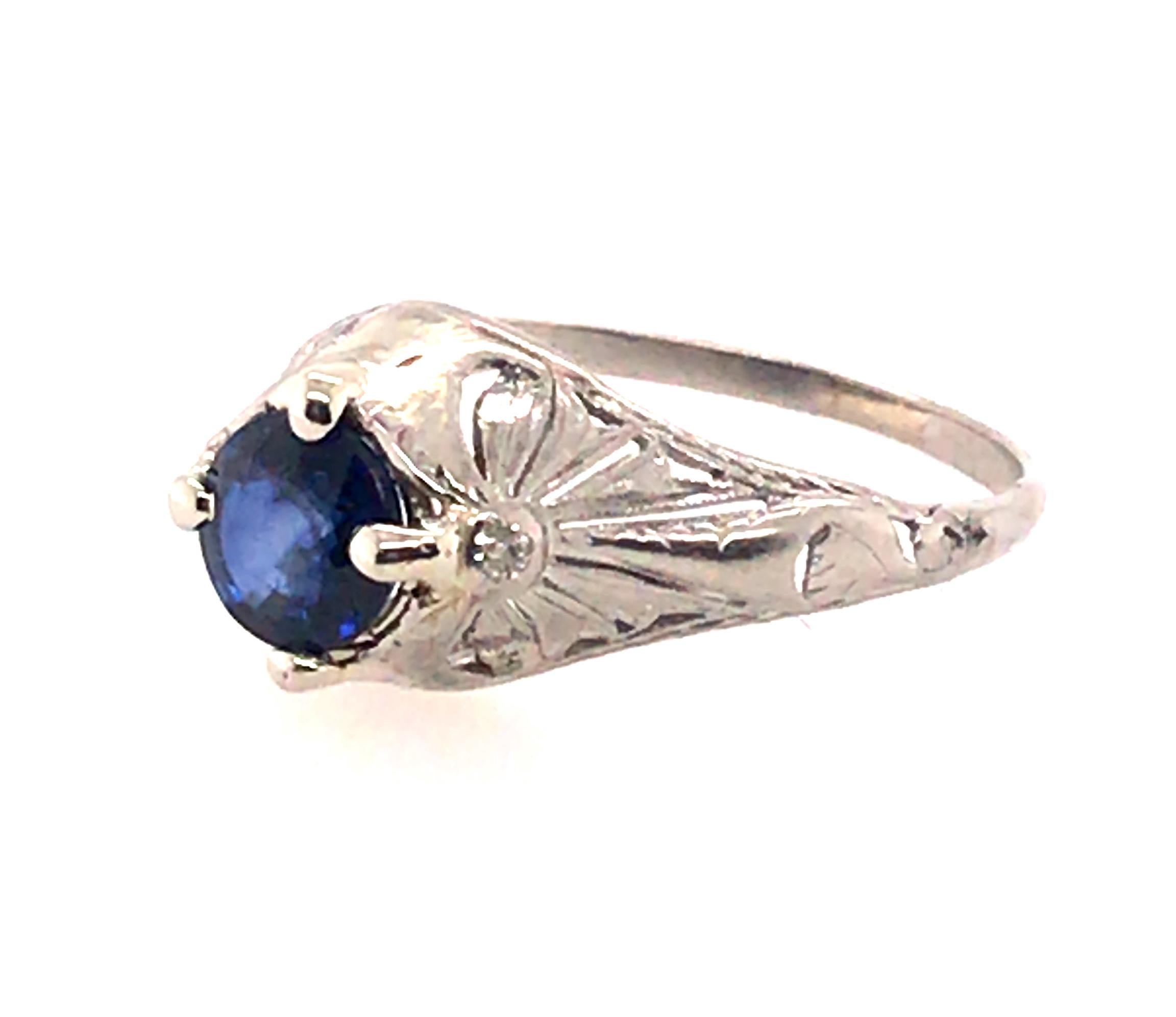 Round Cut Art Deco Sapphire Diamond Ring 1.14ct Old Mine Original 1930's Antique Platinum For Sale