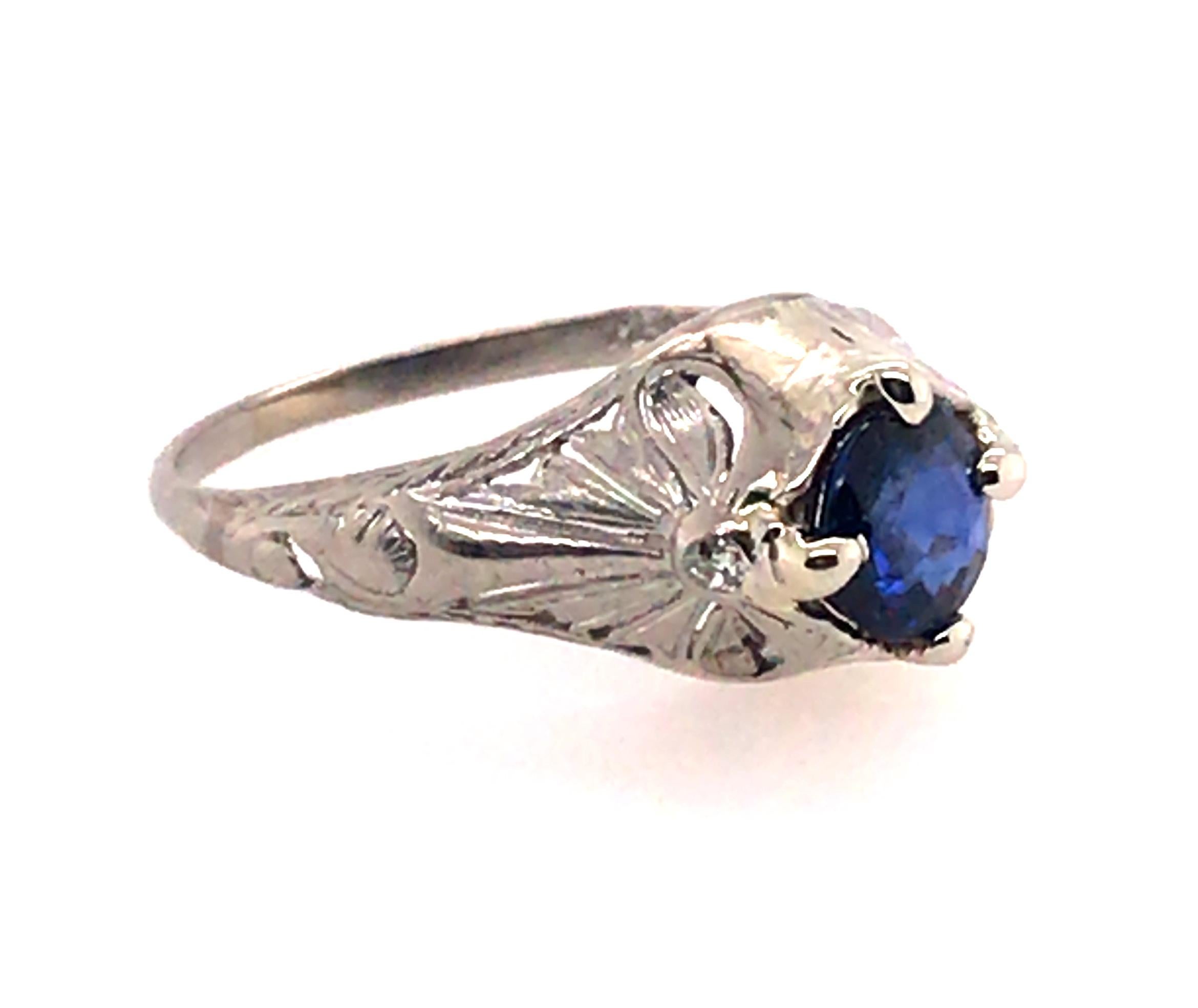 Art Deco Sapphire Diamond Ring 1.14ct Old Mine Original 1930's Antique Platinum In Good Condition For Sale In Dearborn, MI