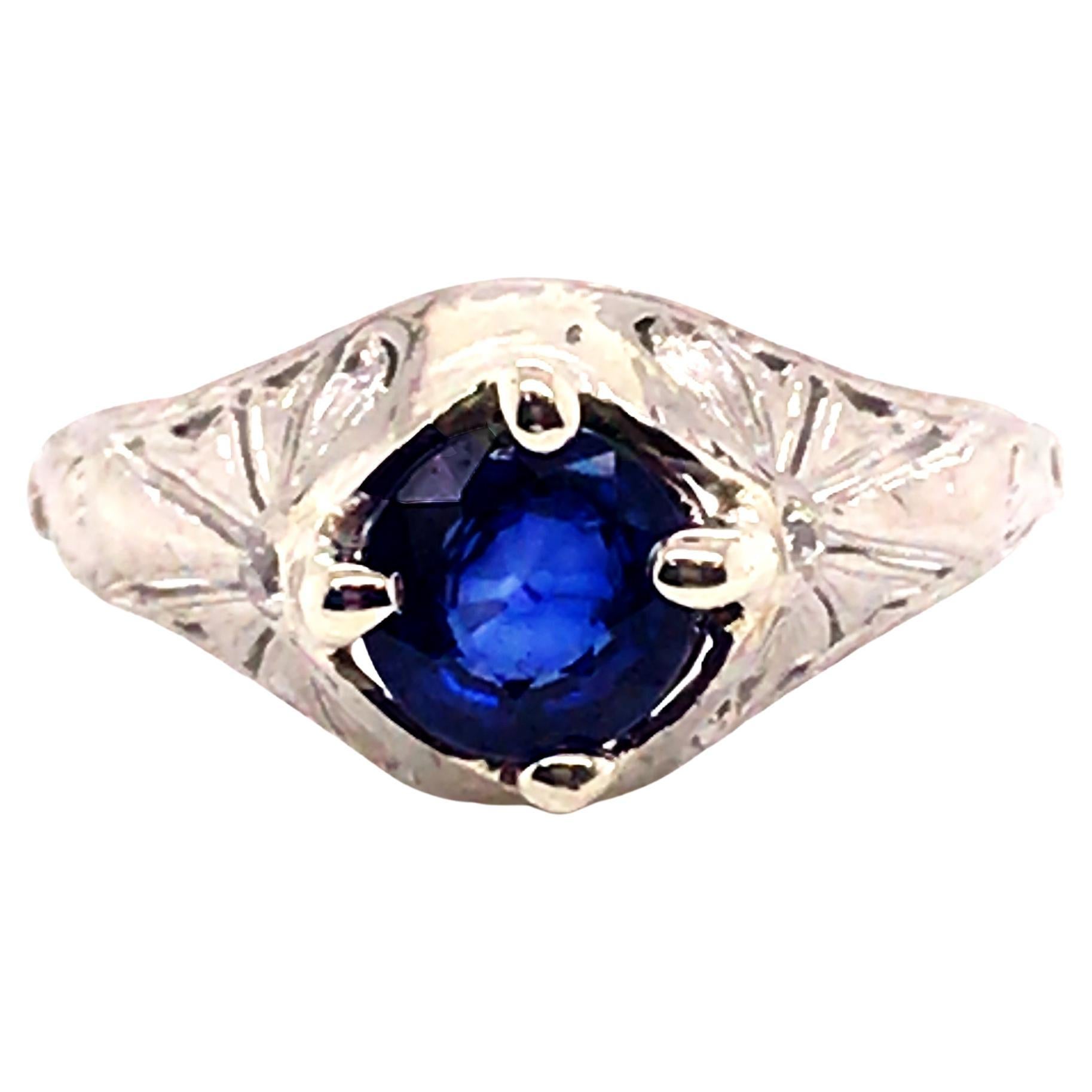 Art Deco Sapphire Diamond Ring 1.14ct Old Mine Original 1930's Antique Platinum For Sale