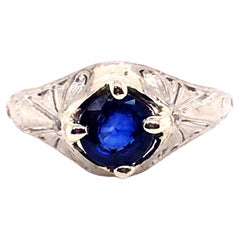 Art Deco Sapphire Diamond Ring 1.14ct Old Mine Original 1930's Antique Platinum