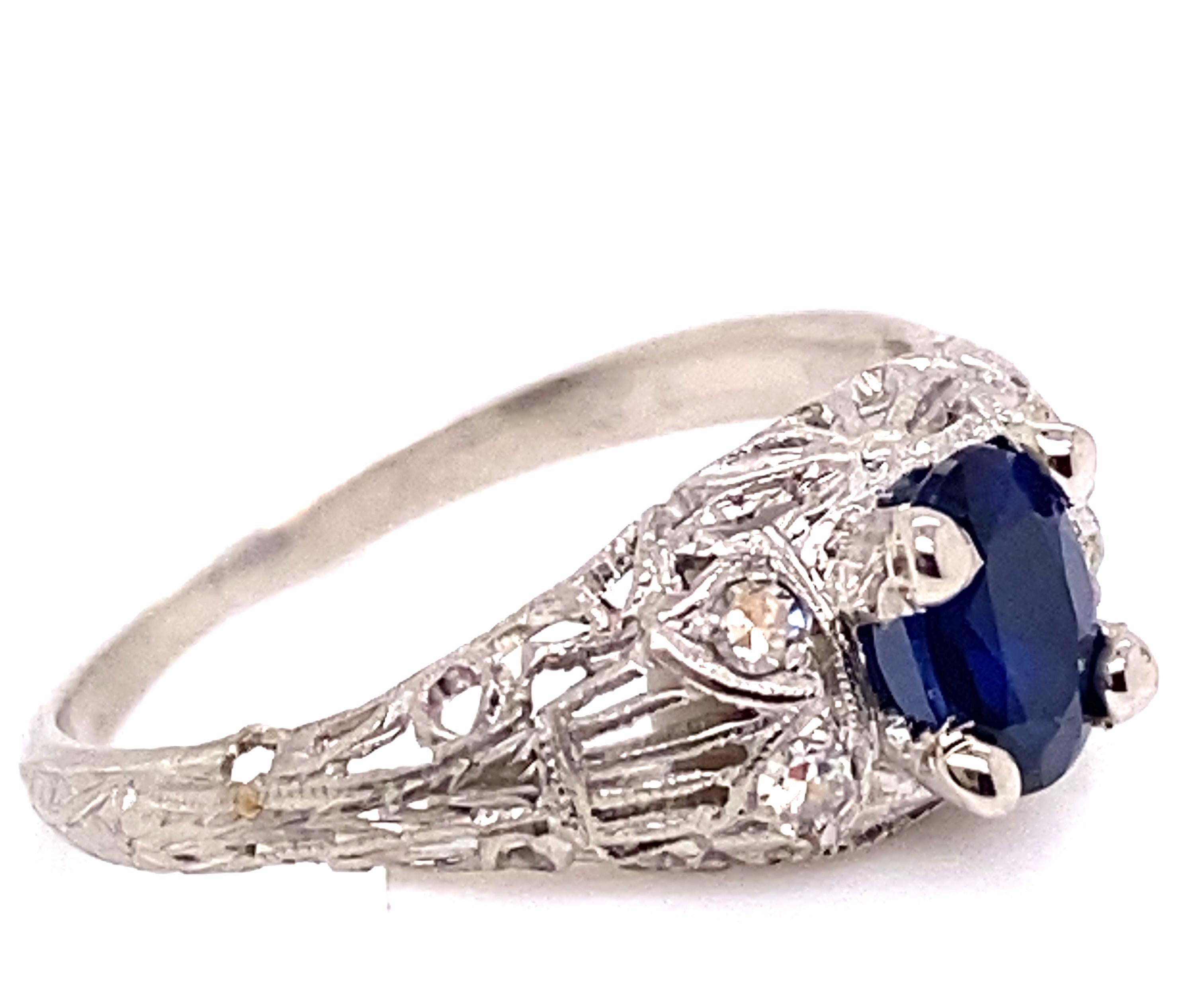 Oval Cut Vintage Sapphire Diamond Engagement Ring .82ct Platinum Deco Original 1920s For Sale