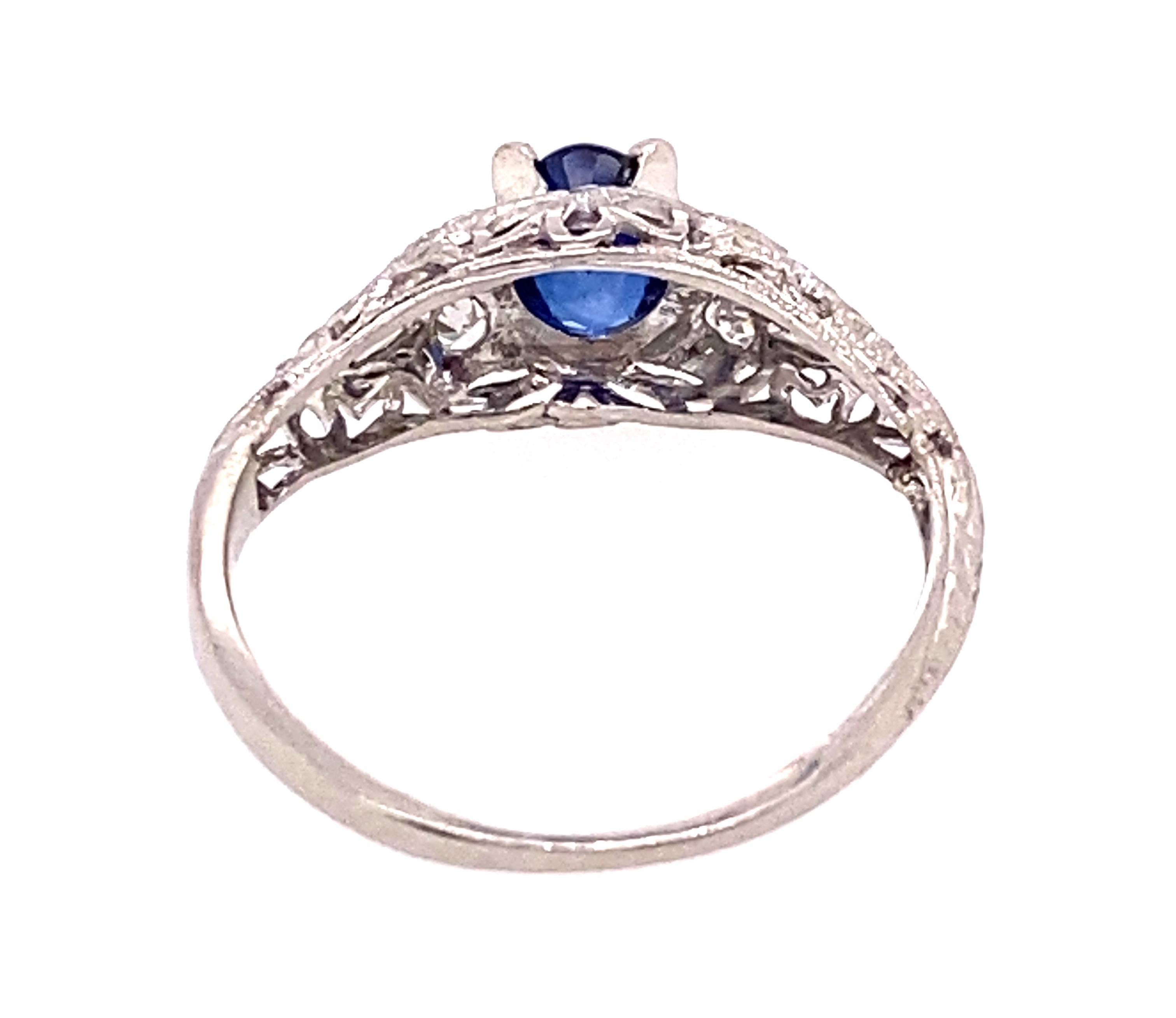 Vintage Sapphire Diamond Engagement Ring .82ct Platinum Deco Original 1920s In Good Condition For Sale In Dearborn, MI