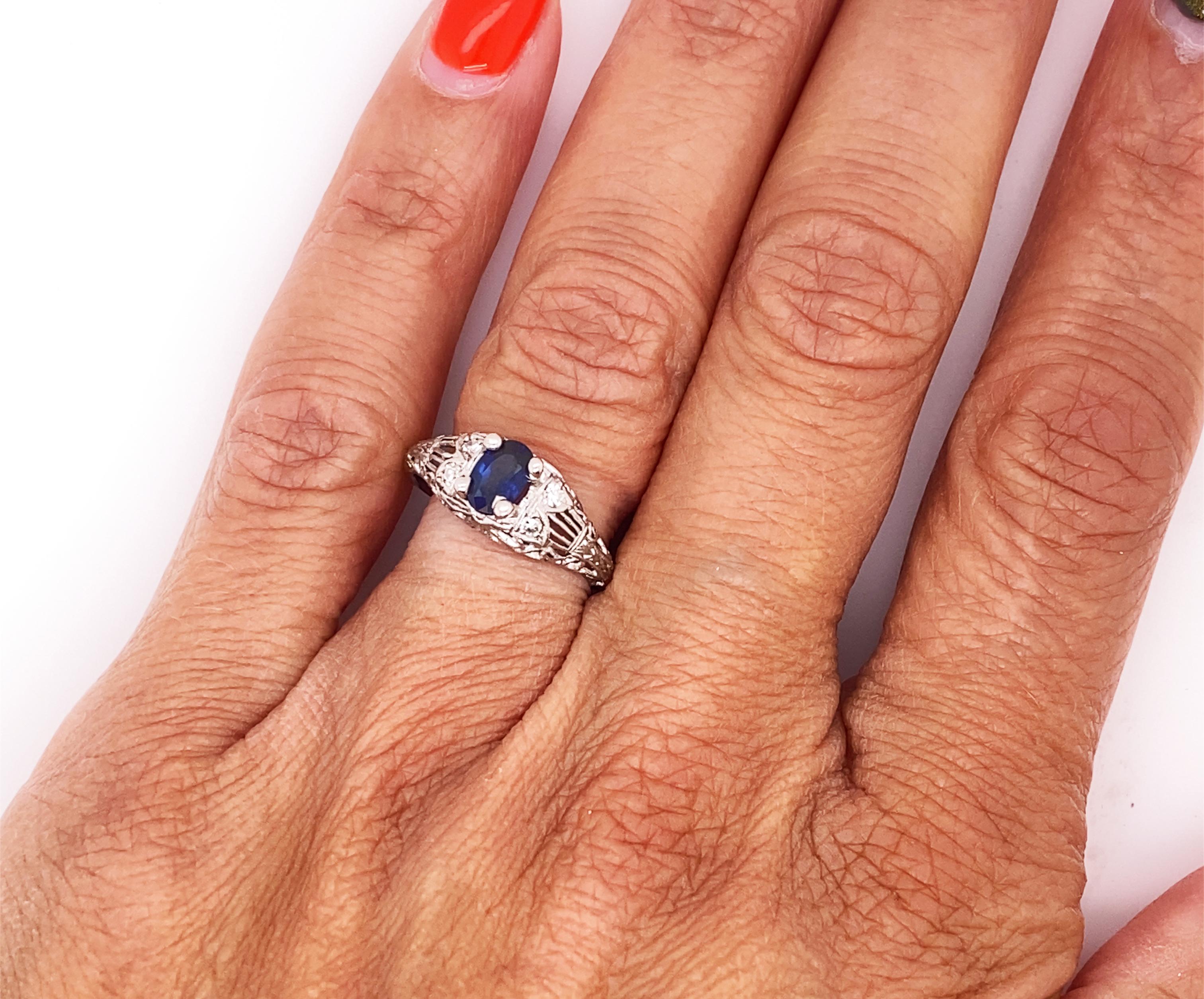 Women's Vintage Sapphire Diamond Engagement Ring .82ct Platinum Deco Original 1920s For Sale
