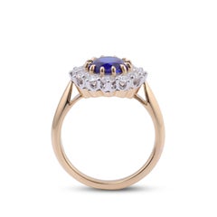 2 Carat Natural Sapphire Diamond Engagement Ring Set in 18K Gold, Cocktail Ring