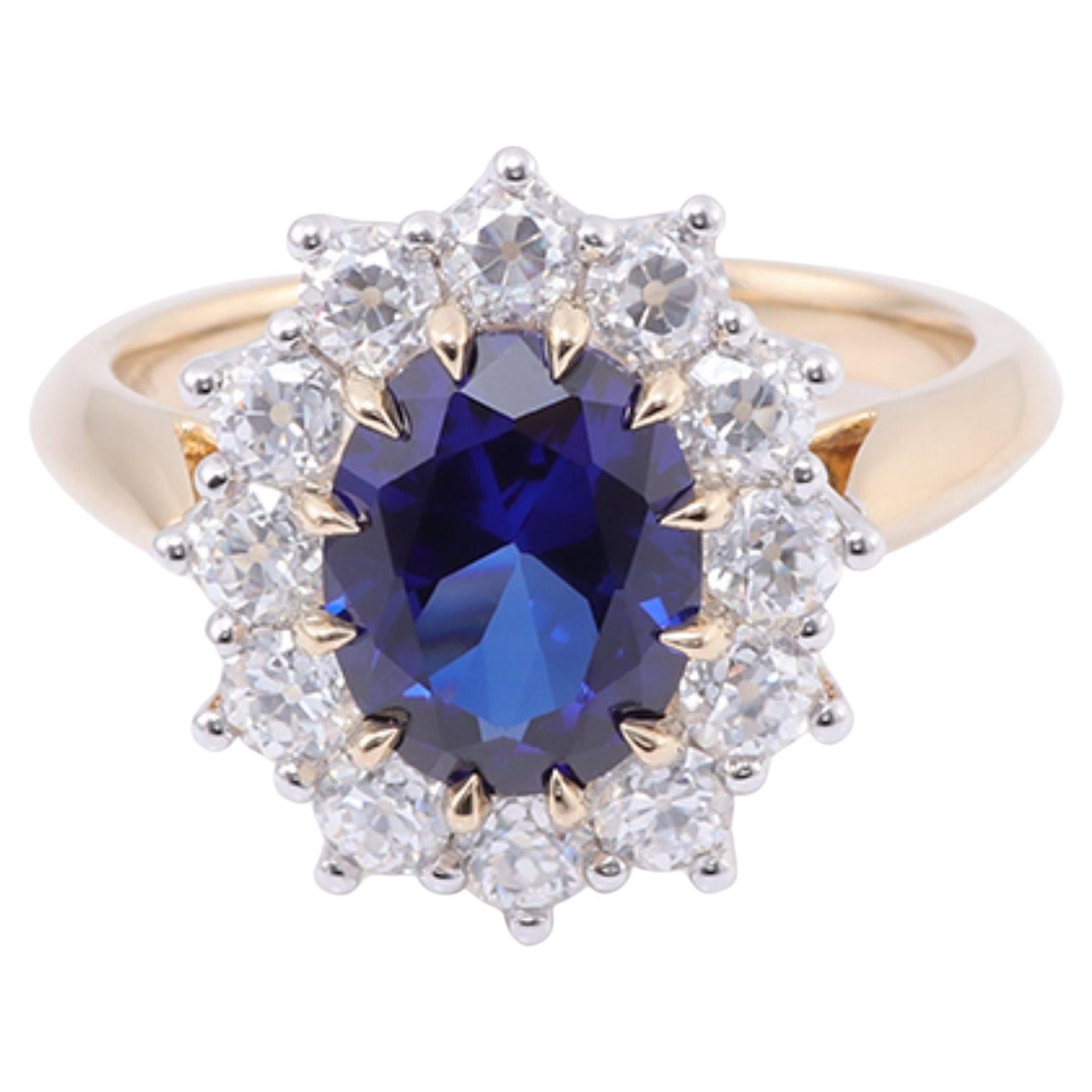 For Sale:  2 Carat Natural Sapphire Diamond Engagement Ring Set in 18K Gold, Cocktail Ring