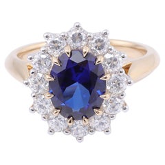 2 Carat Natural Sapphire Diamond Engagement Ring Set in 18K Gold, Cocktail Ring