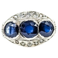 Vintage Sapphire 
Diamond Filigree Ring in Platinum