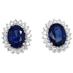 Vintage Sapphire Diamond Gold Cluster Stud Earrings