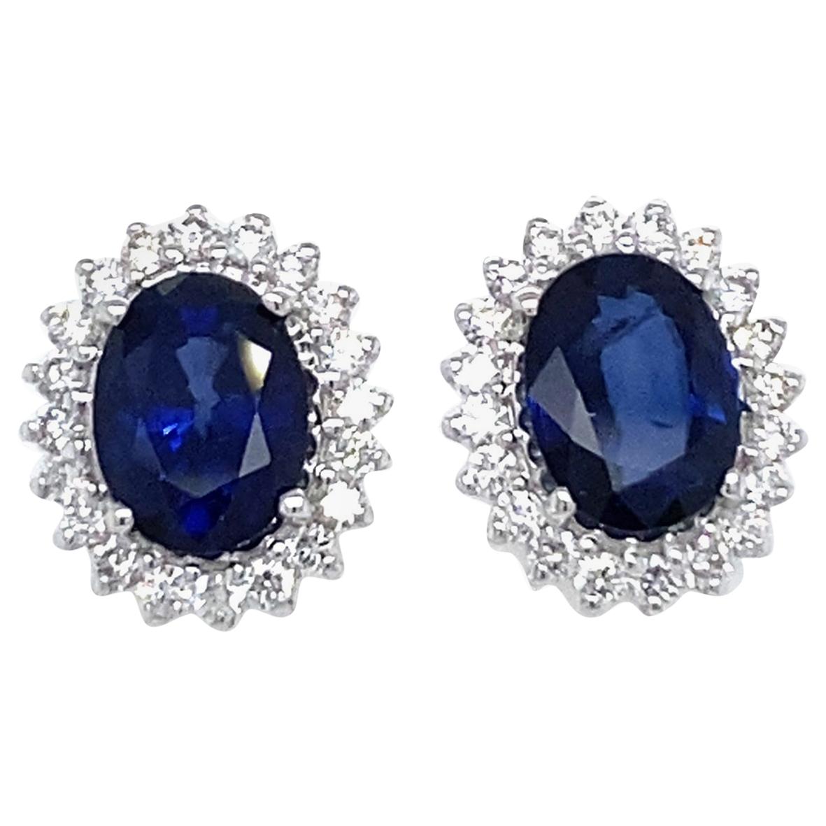 Vintage Sapphire Diamond Gold Cluster Stud Earrings For Sale