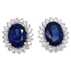 Vintage Sapphire Diamond Gold Cluster Stud Earrings