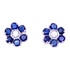 Vintage Sapphire Diamond Gold Cluster Stud Earrings