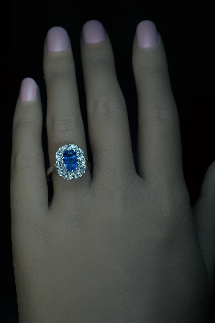 Old Mine Cut Vintage Sapphire Diamond Gold Engagement Ring