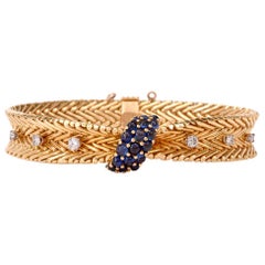 Vintage Sapphire Diamond Gold Woven French Bracelet