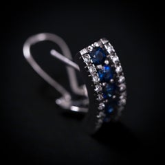 Vintage Sapphire Diamond Half-Hoop Earrings 19.2K White Gold Portuguese 1990s