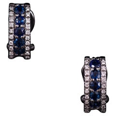 Pendientes de medio aro vintage de zafiro y diamante Oro blanco de 19,2 quilates Portuguesa Años 90 Pendientes de medio aro vintage de zafiro y diamante Oro blanco de 19,2 quilates Portuguesa Años 90