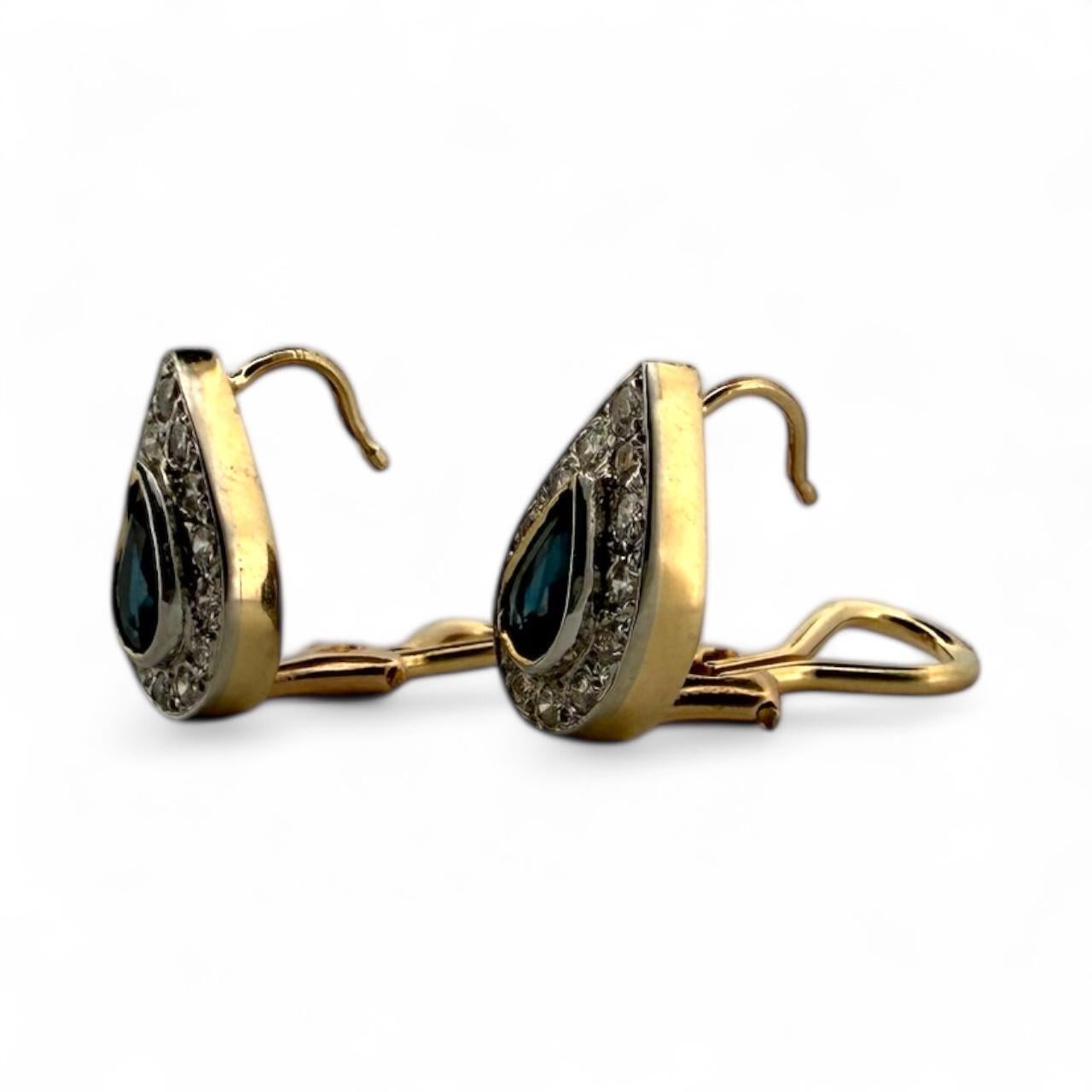 Boucles d'oreilles pendantes saphir et diamant en or 14K Excellent état - En vente à Montgomery, AL