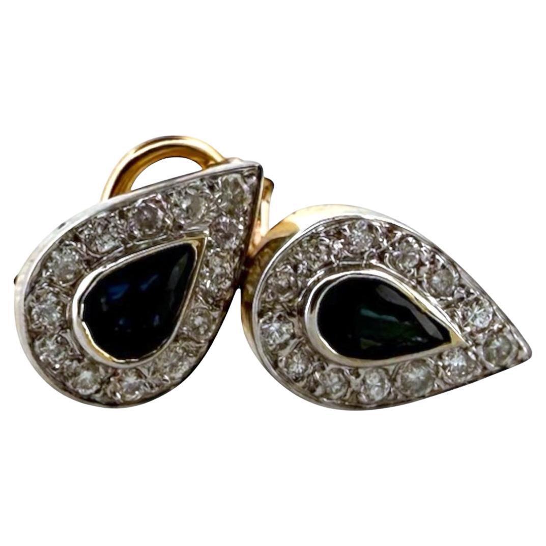 Boucles d
oreilles pendantes saphir et diamant en or 14K en vente