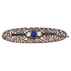 Victorian Sapphire & Diamond GIA Pin/ Brooch 3.14ct 14K Antique Original 1900s