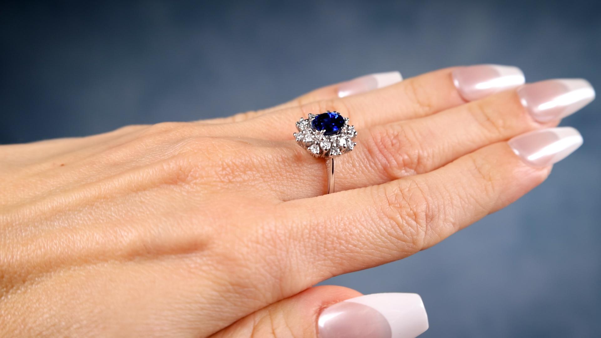 Mixed Cut Vintage Sapphire Diamond Platinum Cluster Ring For Sale