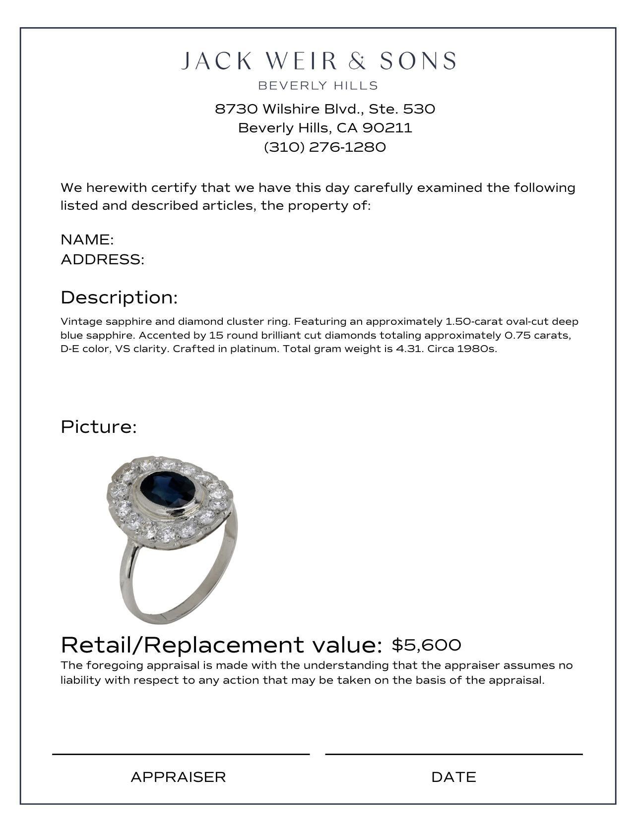 Vintage Saphir-Diamant-Platin-Cluster-Ring für Damen oder Herren im Angebot